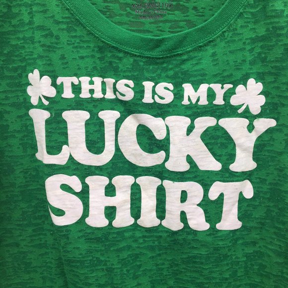 St Paddys Tee Shirt XXL Green Burnout This Is My Lucky Shirt Graphic - Picture 2 of 6